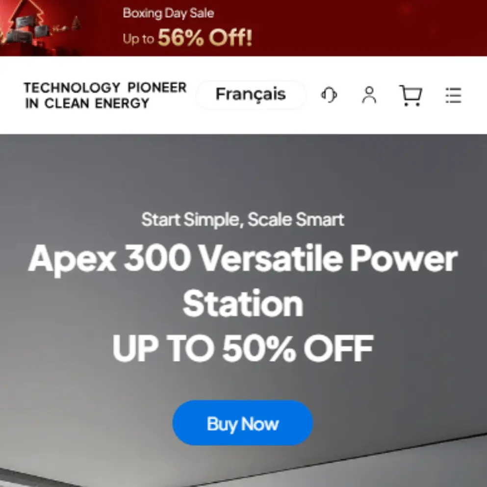BLUETTI mobile homepage showing where users start shopping before applying a coupon code