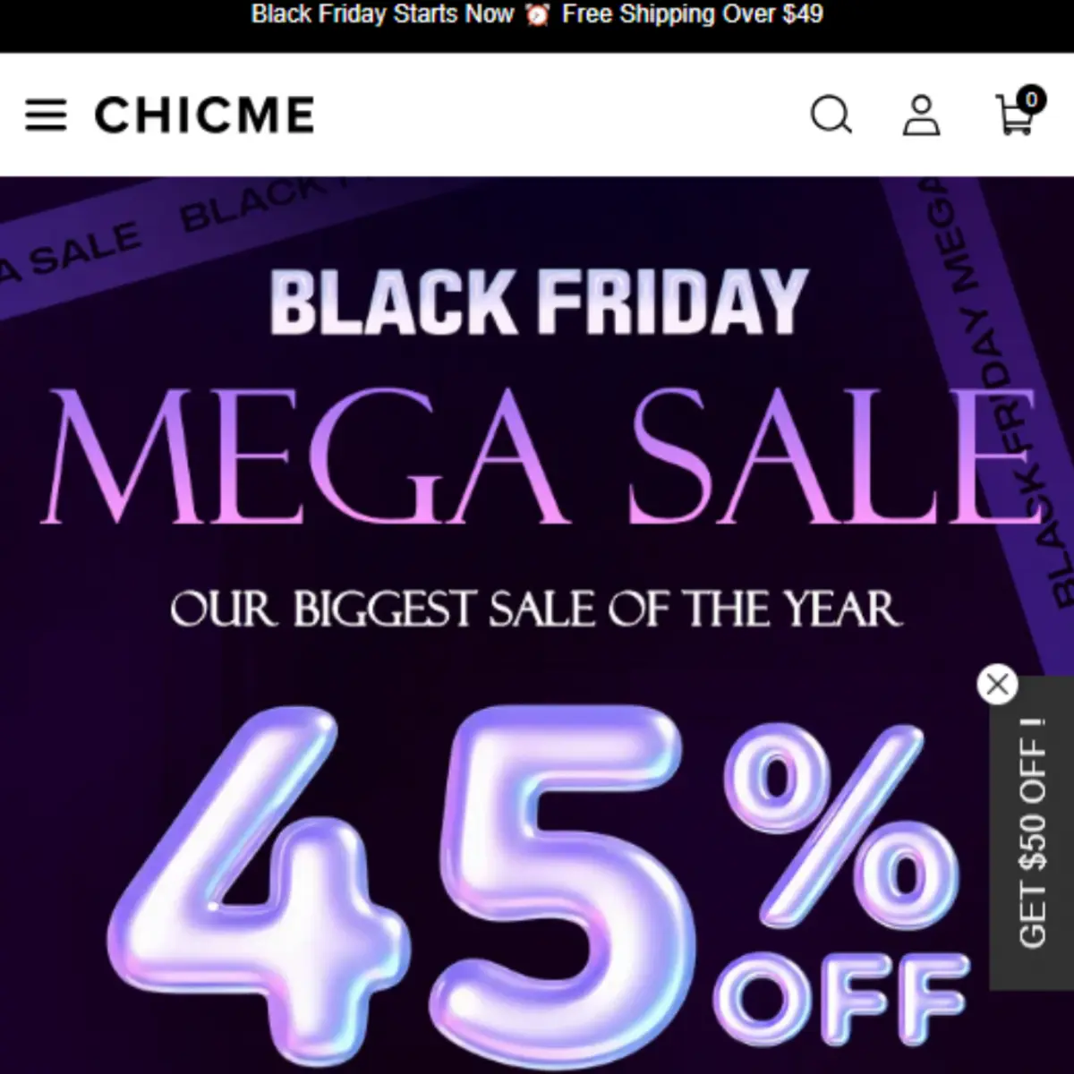 ChicMe homepage screenshot showing where shopping begins before applying a coupon code
